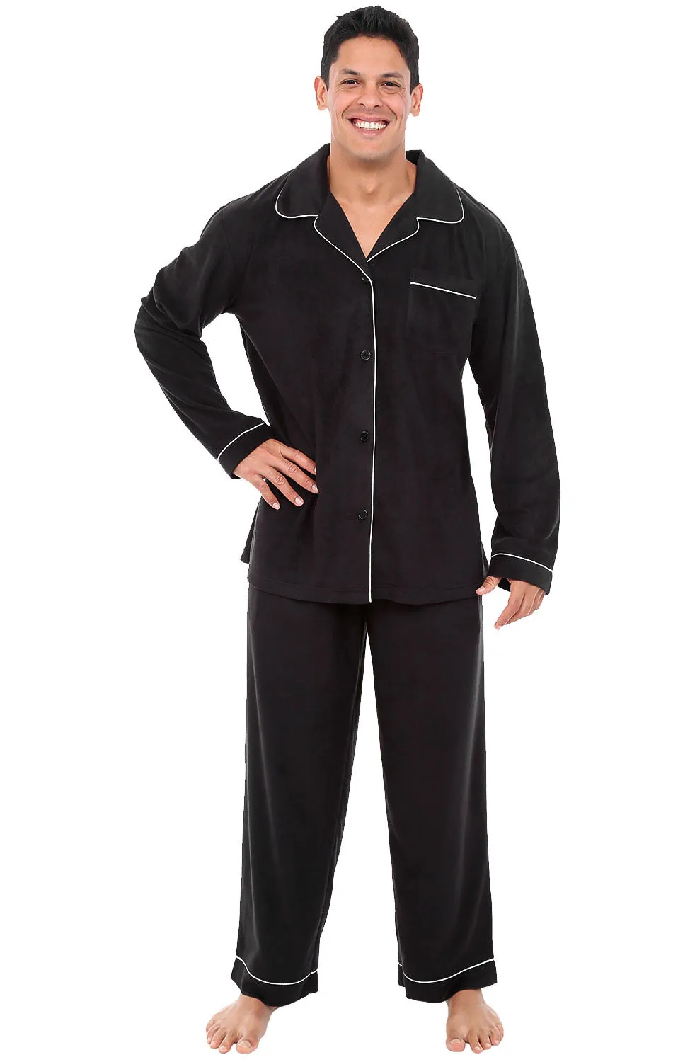 Men's Plush Fleece Pajamas Set, Button Down PJs for Winter