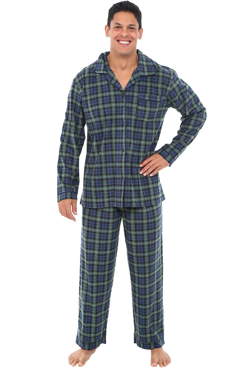 Men's Plush Fleece Pajamas Set, Button Down PJs for Winter