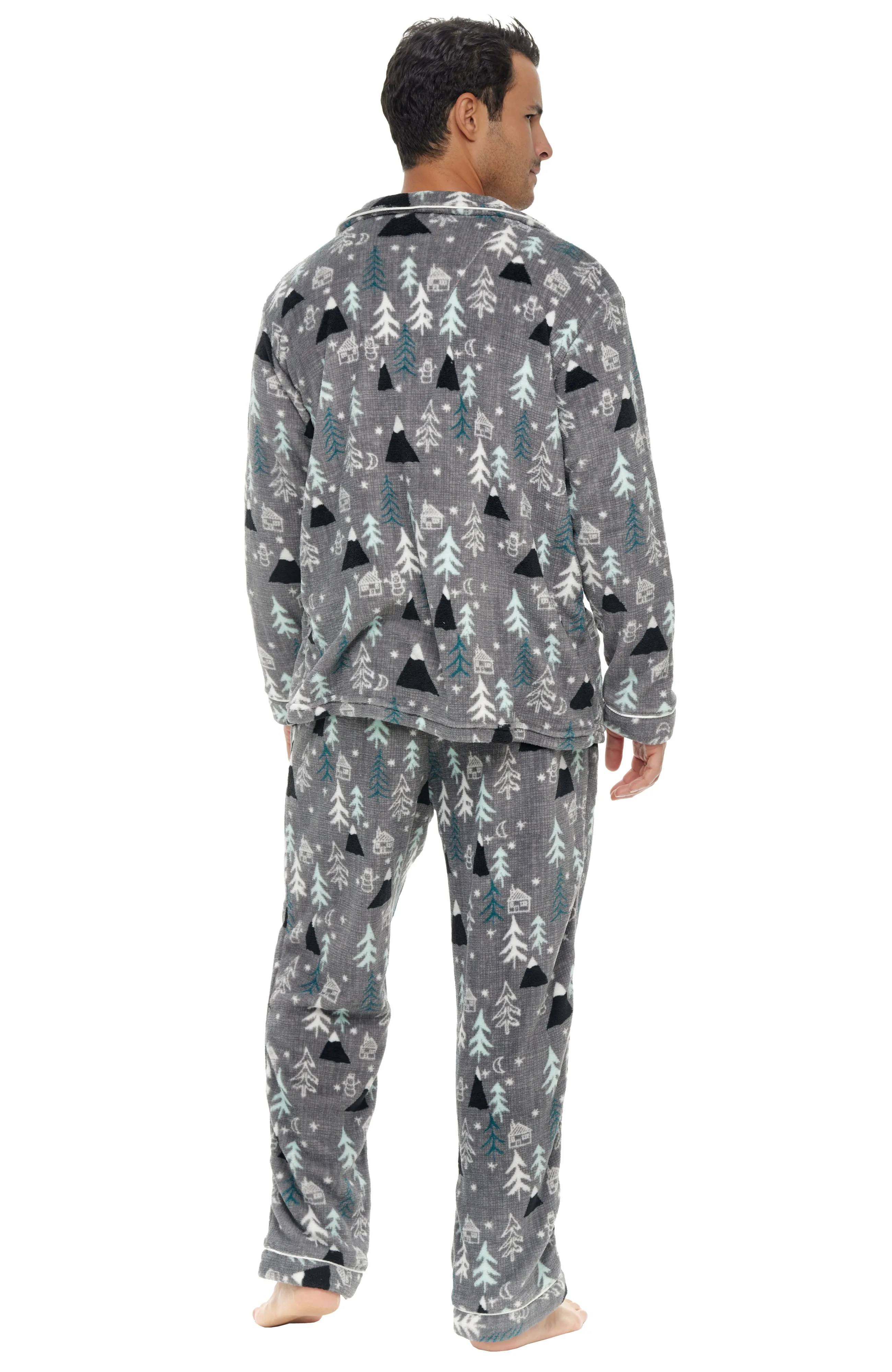 Men's Plush Fleece Pajamas Set, Button Down PJs for Winter