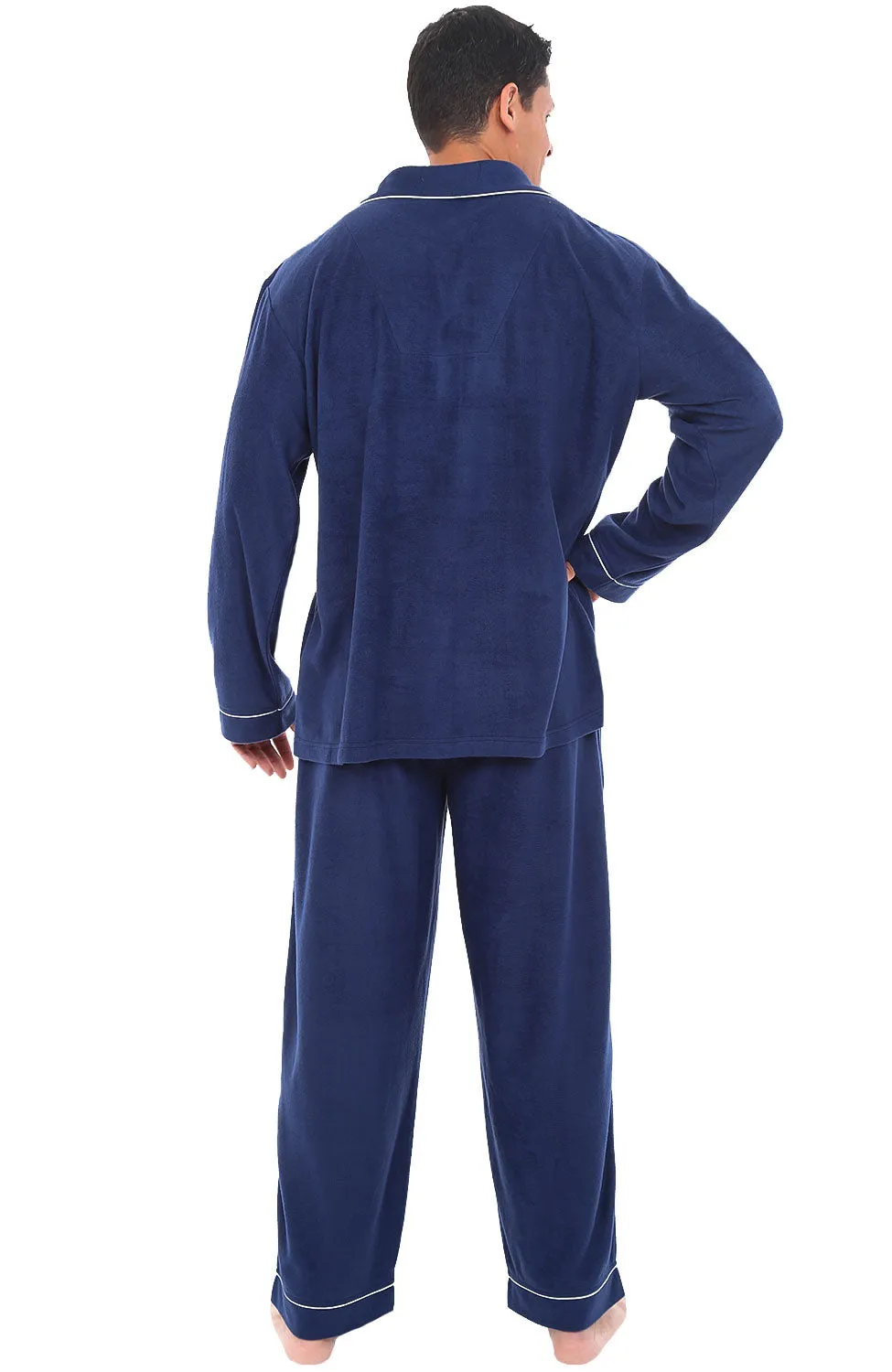 Men's Plush Fleece Pajamas Set, Button Down PJs for Winter