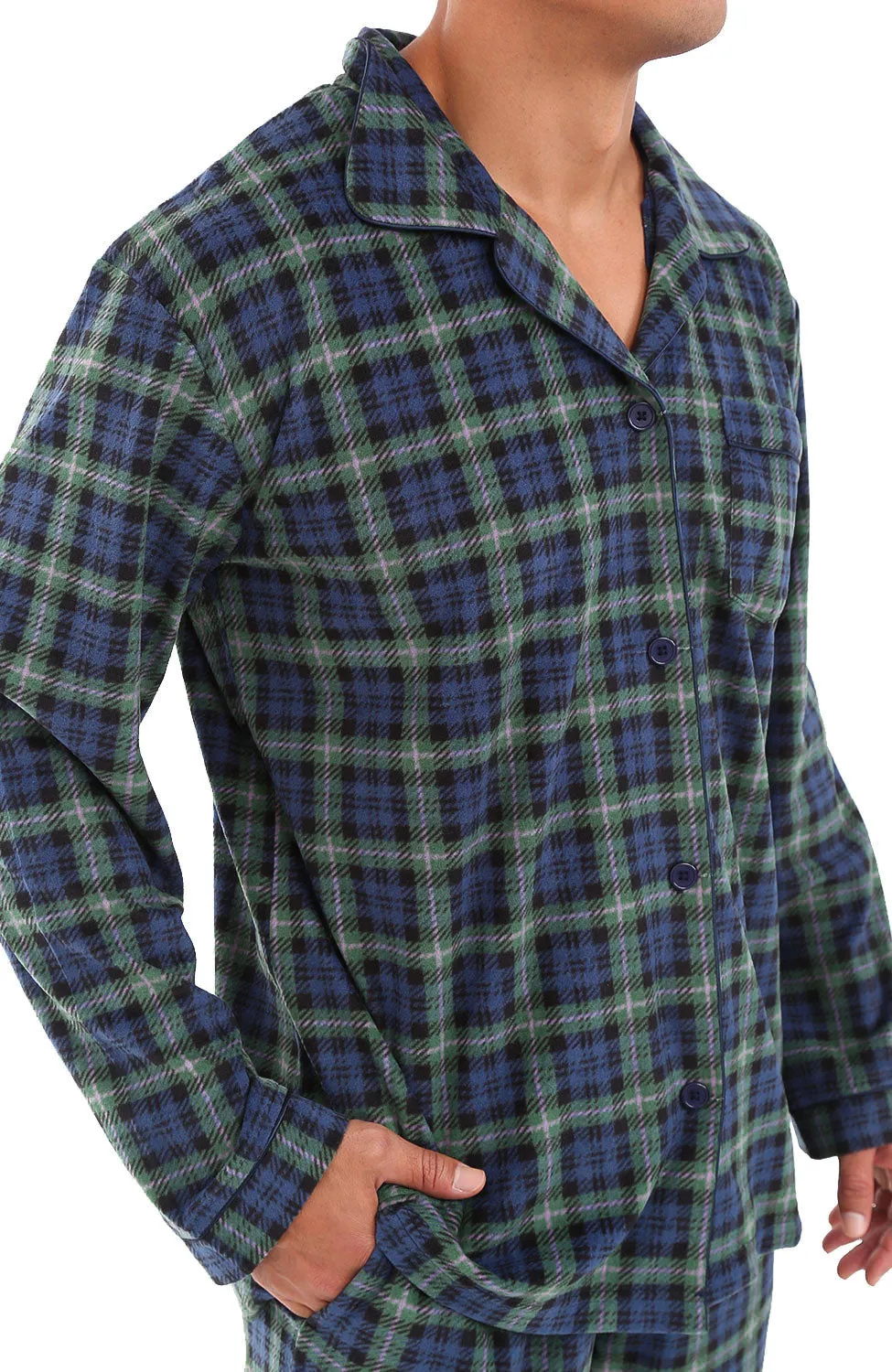 Men's Plush Fleece Pajamas Set, Button Down PJs for Winter