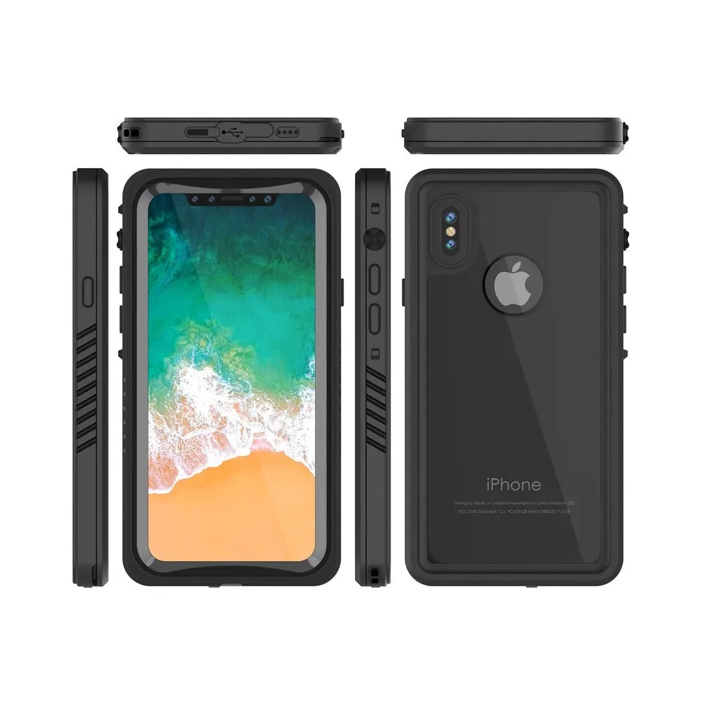 OAKTREE ShockProof WaterProof Full-Body Case for iPhone X/XS - Black/Clear Back
