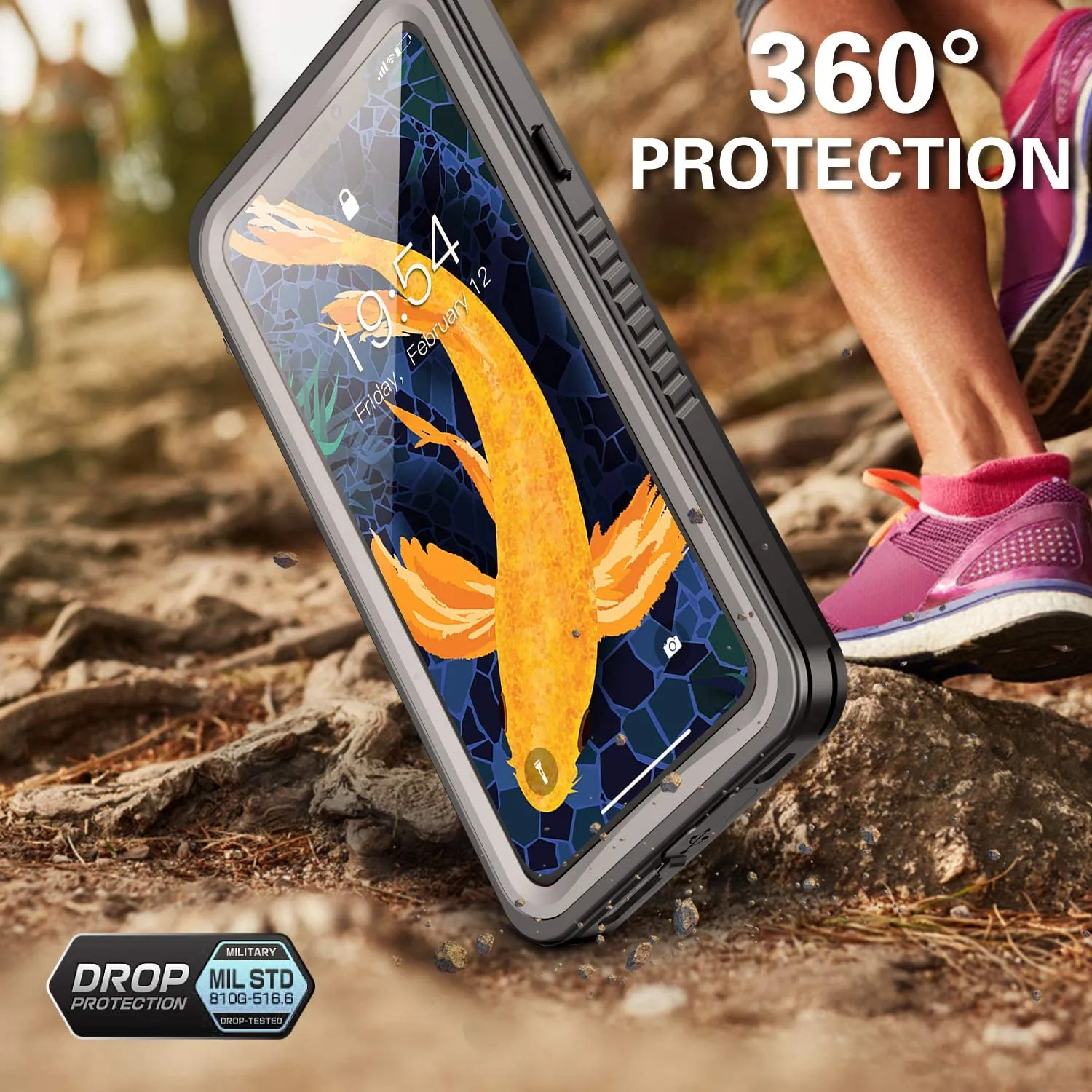 OAKTREE ShockProof WaterProof Full-Body Case for iPhone X/XS - Black/Clear Back