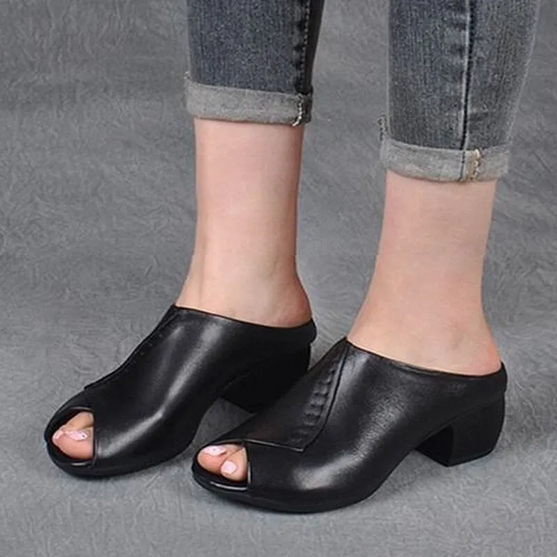Purpdrank - Women Sandals 2023 Elegant Women Heels Sandals Medium Heel Zapatos Mujer Summer Sandals Women Mules Ladies Shoes Summer Footwear