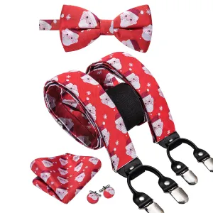 Red Christmas Snowman Suspender Bowtie Hanky Cufflinks Set