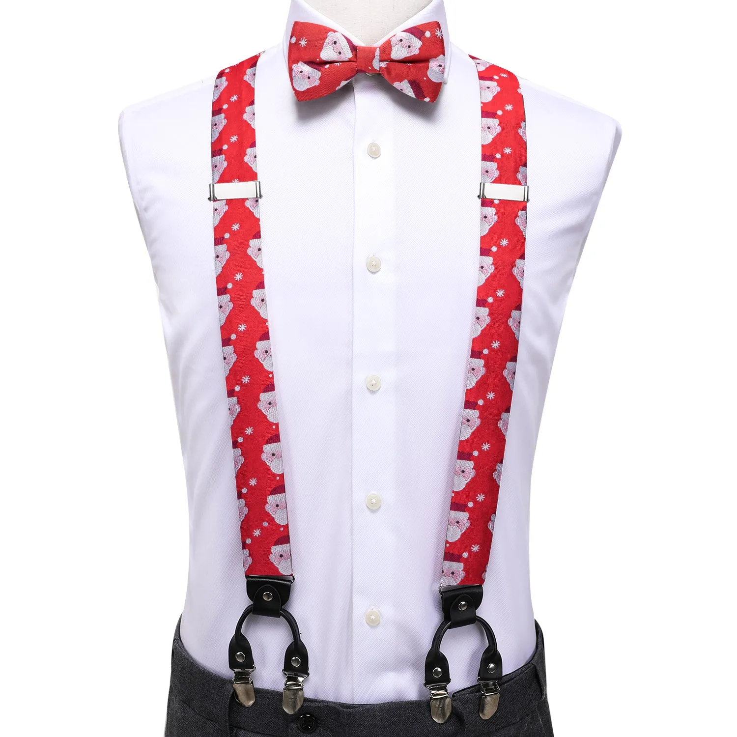 Red Christmas Snowman Suspender Bowtie Hanky Cufflinks Set
