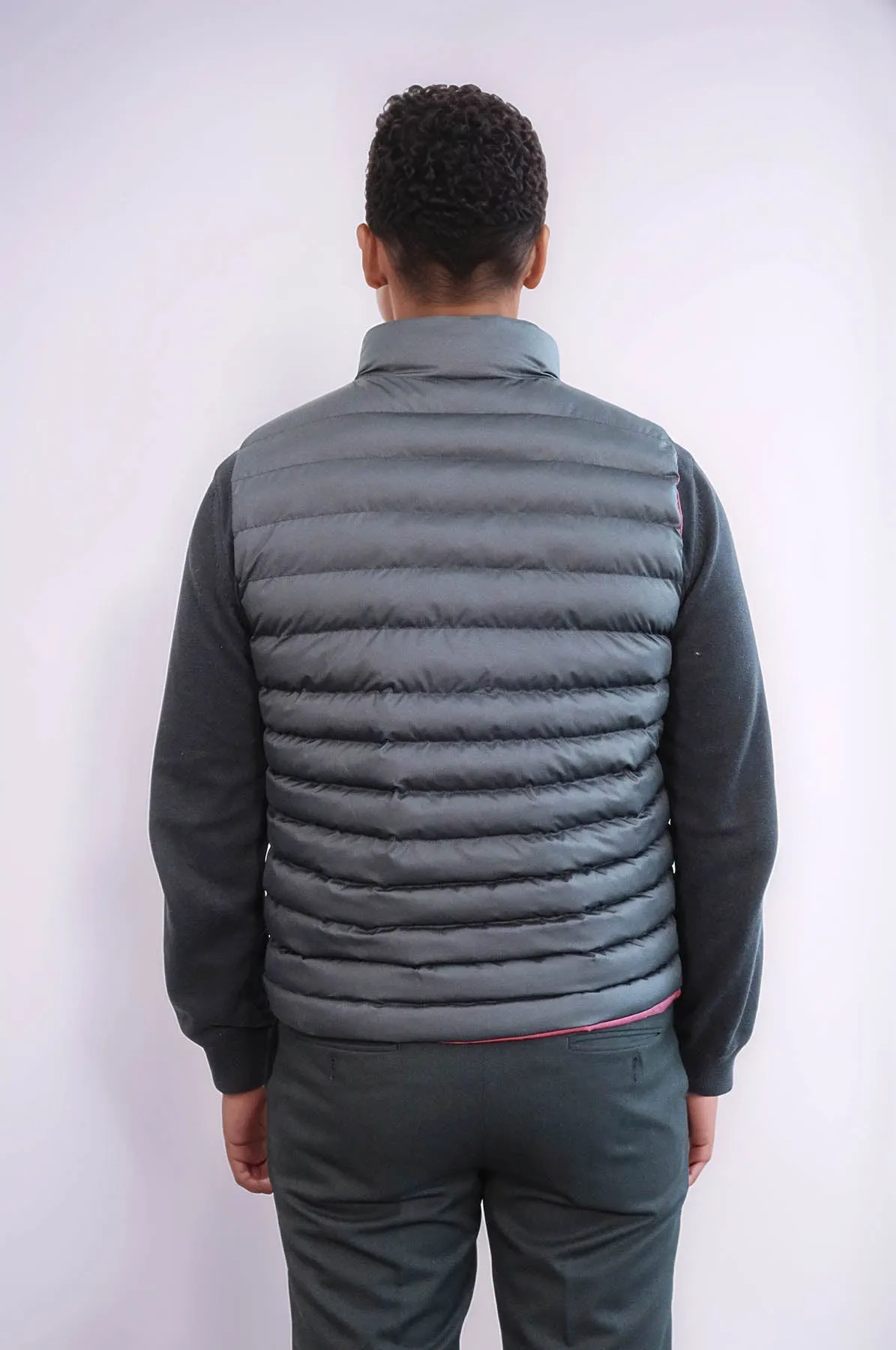 Reversible Quilted Standing Collar Black Men Down Vest - Wessi