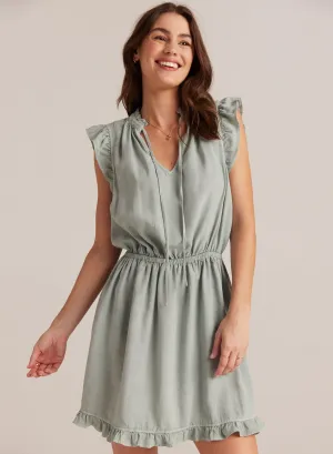 Ruffle Sleeve Mini Dress - Oasis Green