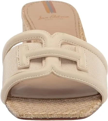 Sam Edelman Waylon Modern Ivory Slip On Squared Open Toe Low Block Heel Sandals