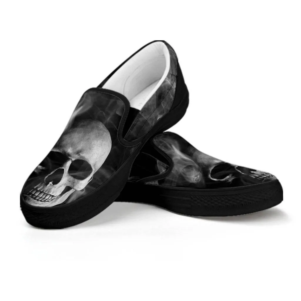 Smoked Skull Slip-On Shoes, Canvas, Black