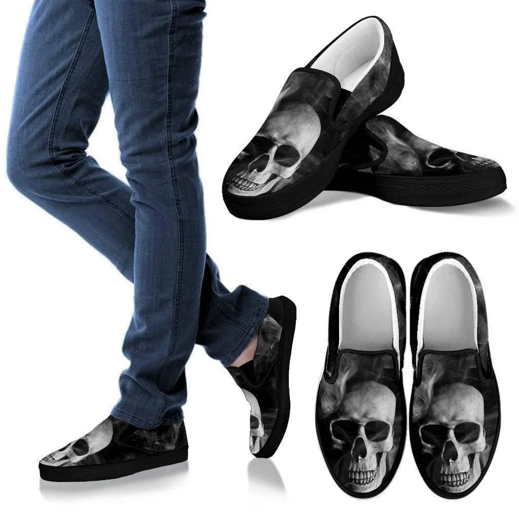 Smoked Skull Slip-On Shoes, Canvas, Black