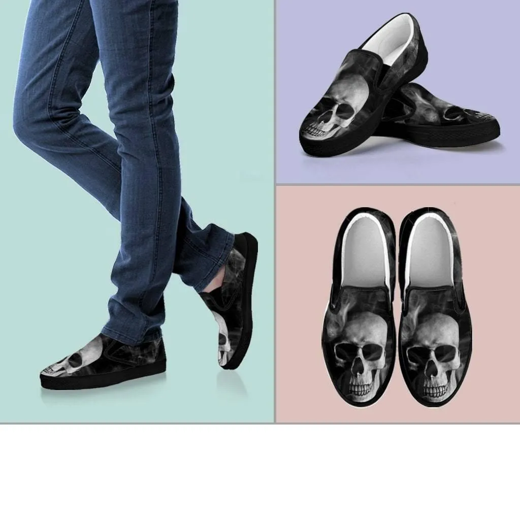 Smoked Skull Slip-On Shoes, Canvas, Black