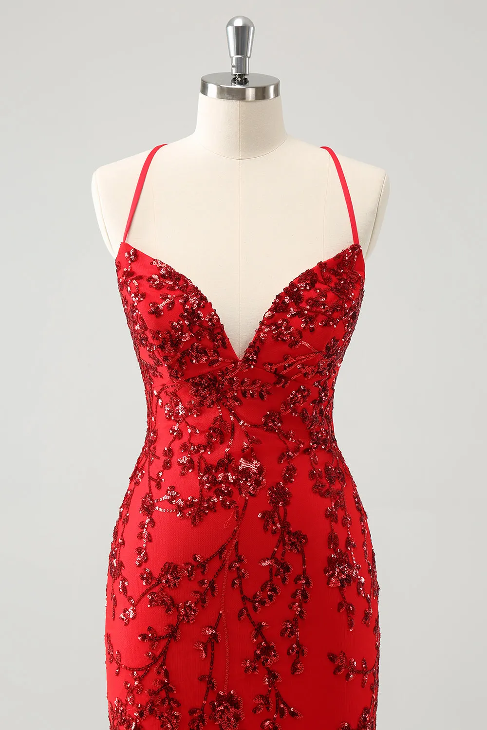Sparkly Floral Red Tight Short Homecoming Dress with Sequins