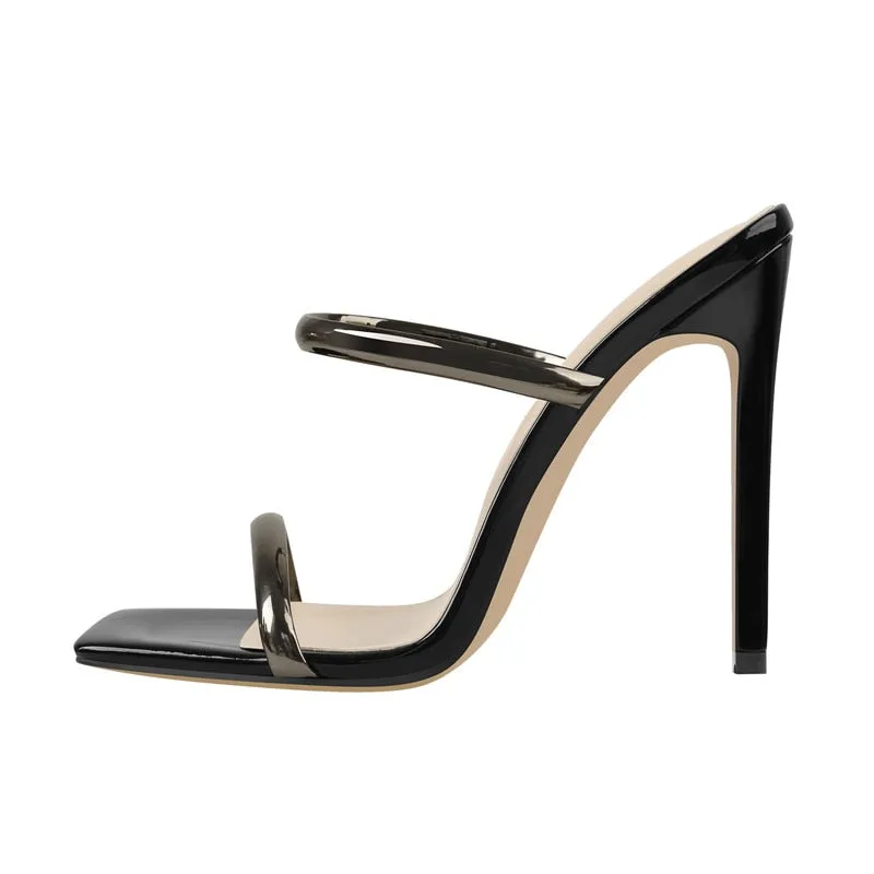 Square Toe Slip On Thin High Sandals