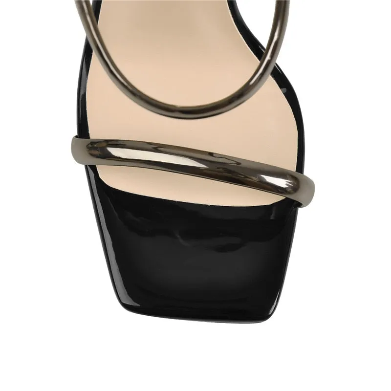 Square Toe Slip On Thin High Sandals