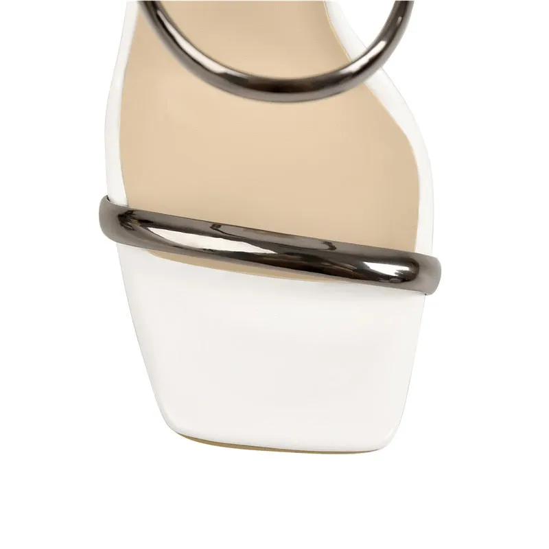 Square Toe Slip On Thin High Sandals