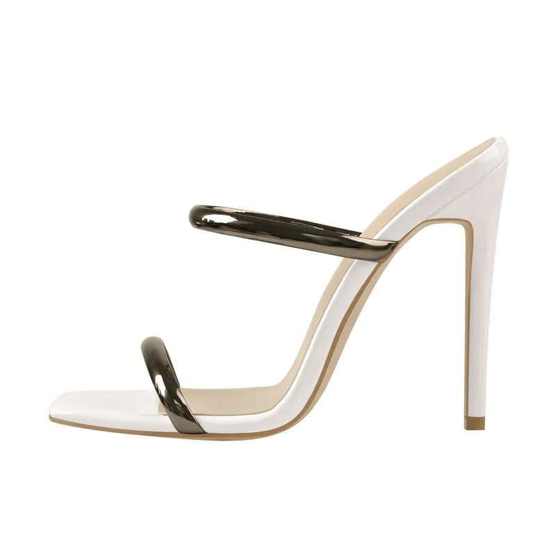 Square Toe Slip On Thin High Sandals