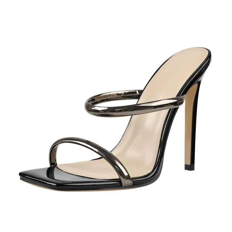 Square Toe Slip On Thin High Sandals