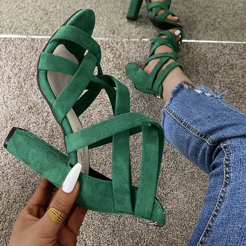 Sumptuous Suede Zipper Back High Block Heel Shoes
