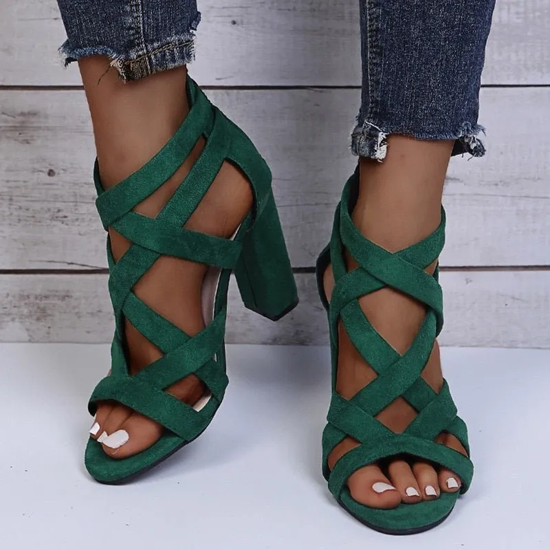 Sumptuous Suede Zipper Back High Block Heel Shoes