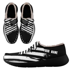 Unique Gift,Personalized USA Flag Sneakers, Custom Stars and Stripes Loafer Shoes, Fur Lining Shoe, Pride in Comfort,FN042-24020304-3b
