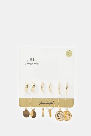 Women Gold Embellished Earrings (6 Pairs)