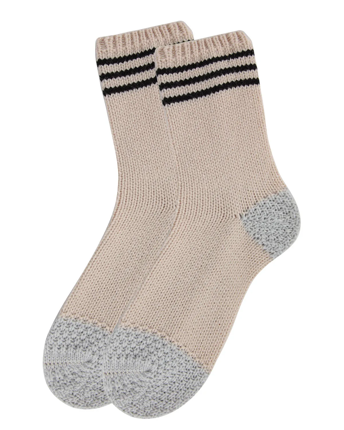Women's Striped Cuff Heavy Sweater Knit Crew Socks