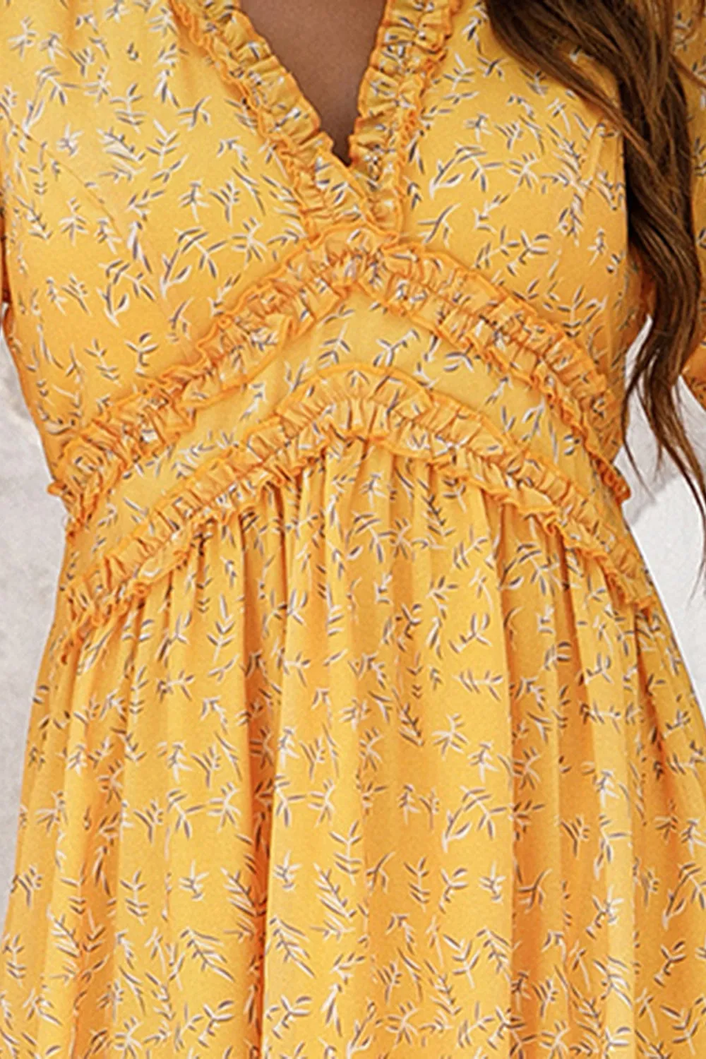 Yellow Long Sleeves Floral Boho Maxi Dress